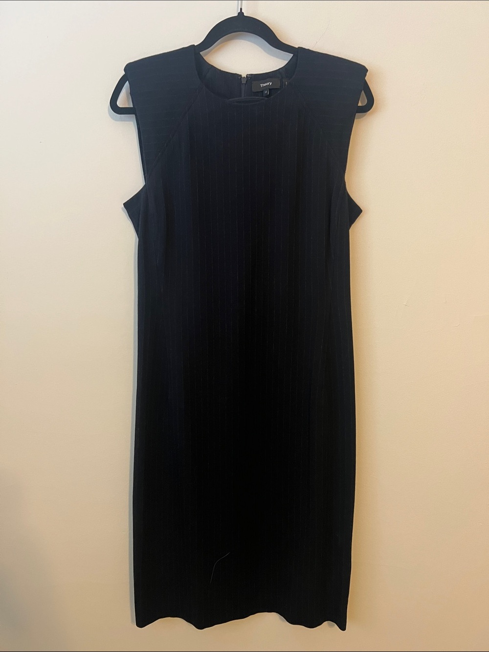Theory Black Sleeveless Pinstripe Shift Dress